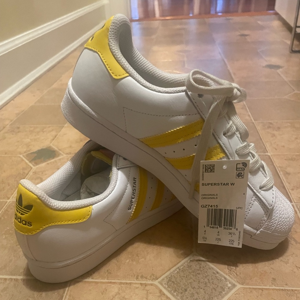 Adidas Superstar Triple Tongue Shoes GZ7415 “White Hazy Yellow Sand” Women’s 5.5